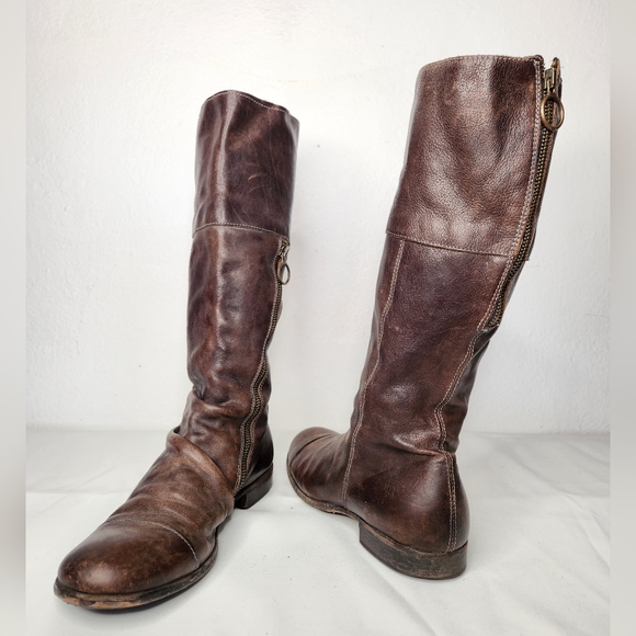 FIORENTINI+BAKER Brown Leather Tall Boots Zip Up Back and Zip Side sz 8 -7.5 8.5 - Picture 2 of 14